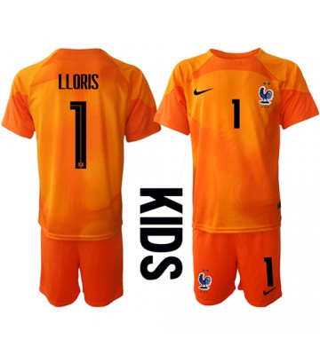 Frankrike Hugo Lloris #1 Keeper Hjemmedraktsett Barn VM 2022 Kortermet (+ Korte bukser)